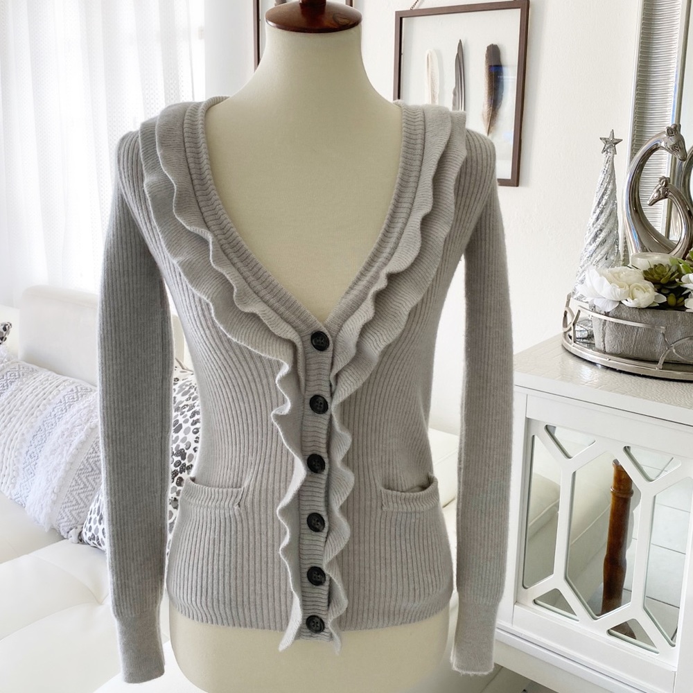 Banana Republic Button Ruffle Sweater Gray P/Small